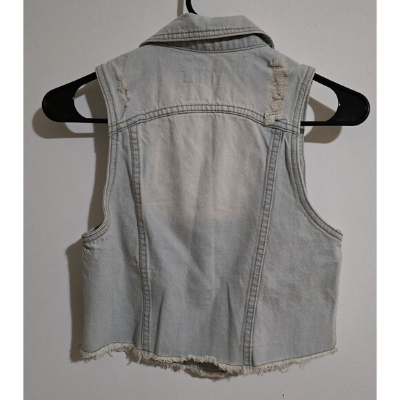 Denim Trucker Style Vest Womens Small Distressed Button Front Sleeveless Y2K New - Picture 4 of 16